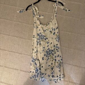 Reformation Cream Dress with Blue Floral Accents